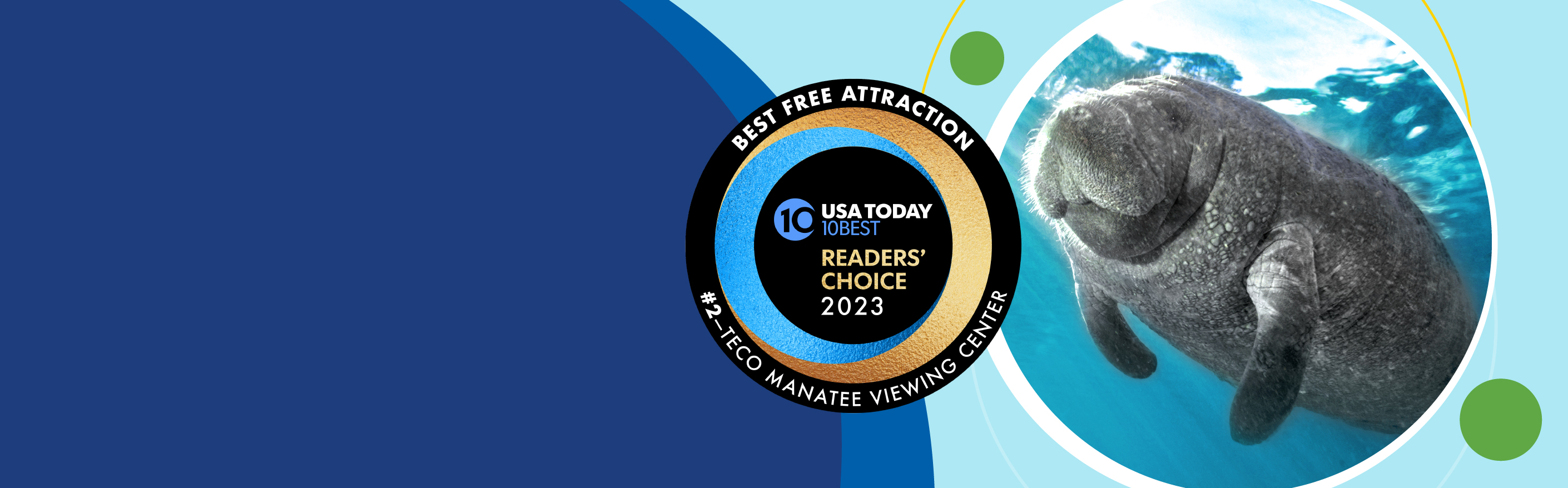 Manatee Viewing Center - USA Today 10Best Readers' Choice 2023 graphic placed within colorful circle.